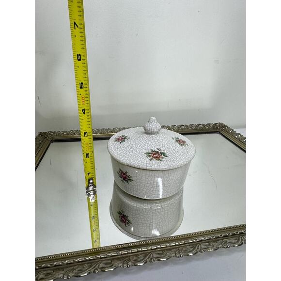 Antique Crackle Ceramic lidded Dish with Rose Floral Design - Picture 8 of 9